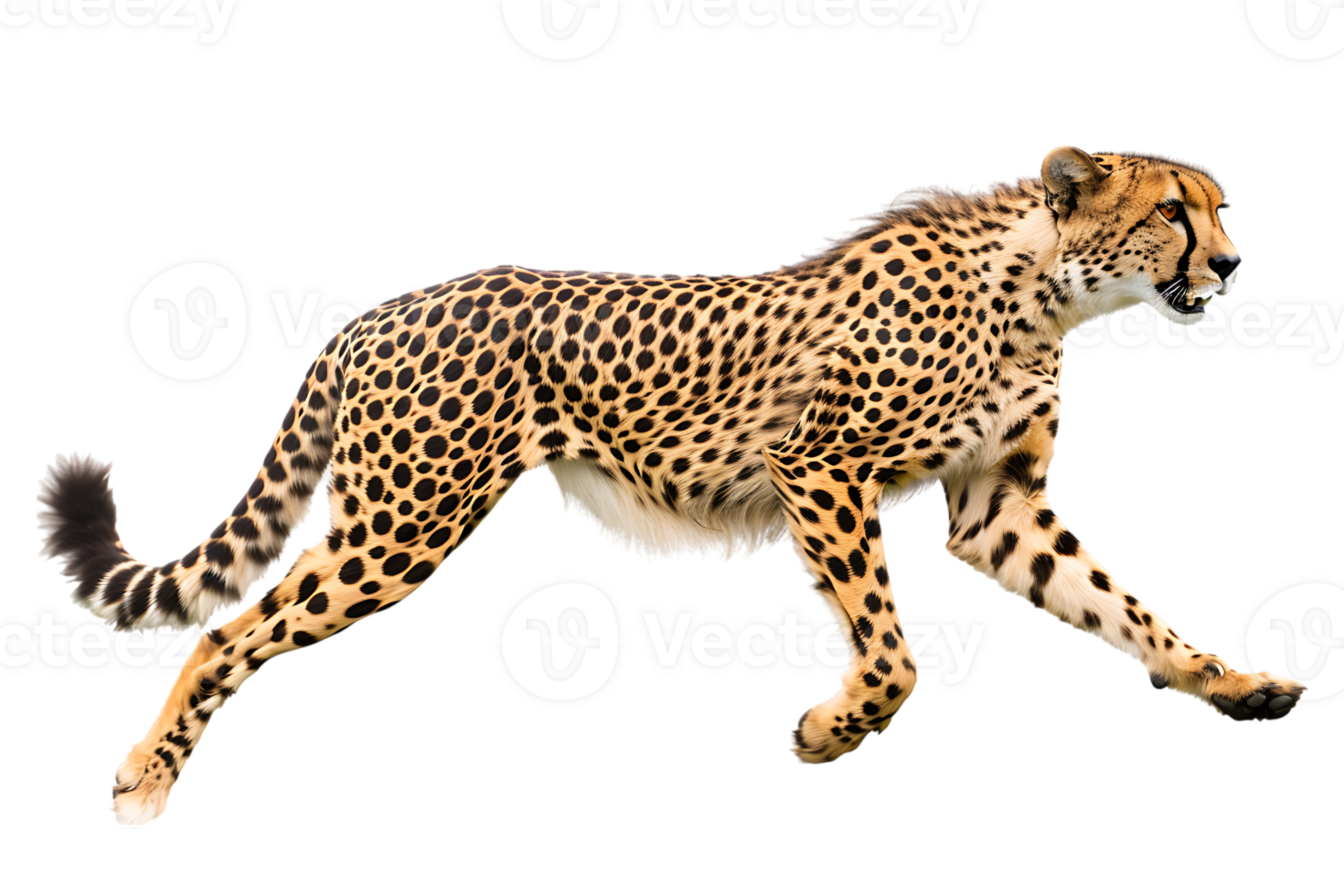Cheetah running, side view, isolated against a transparent background png