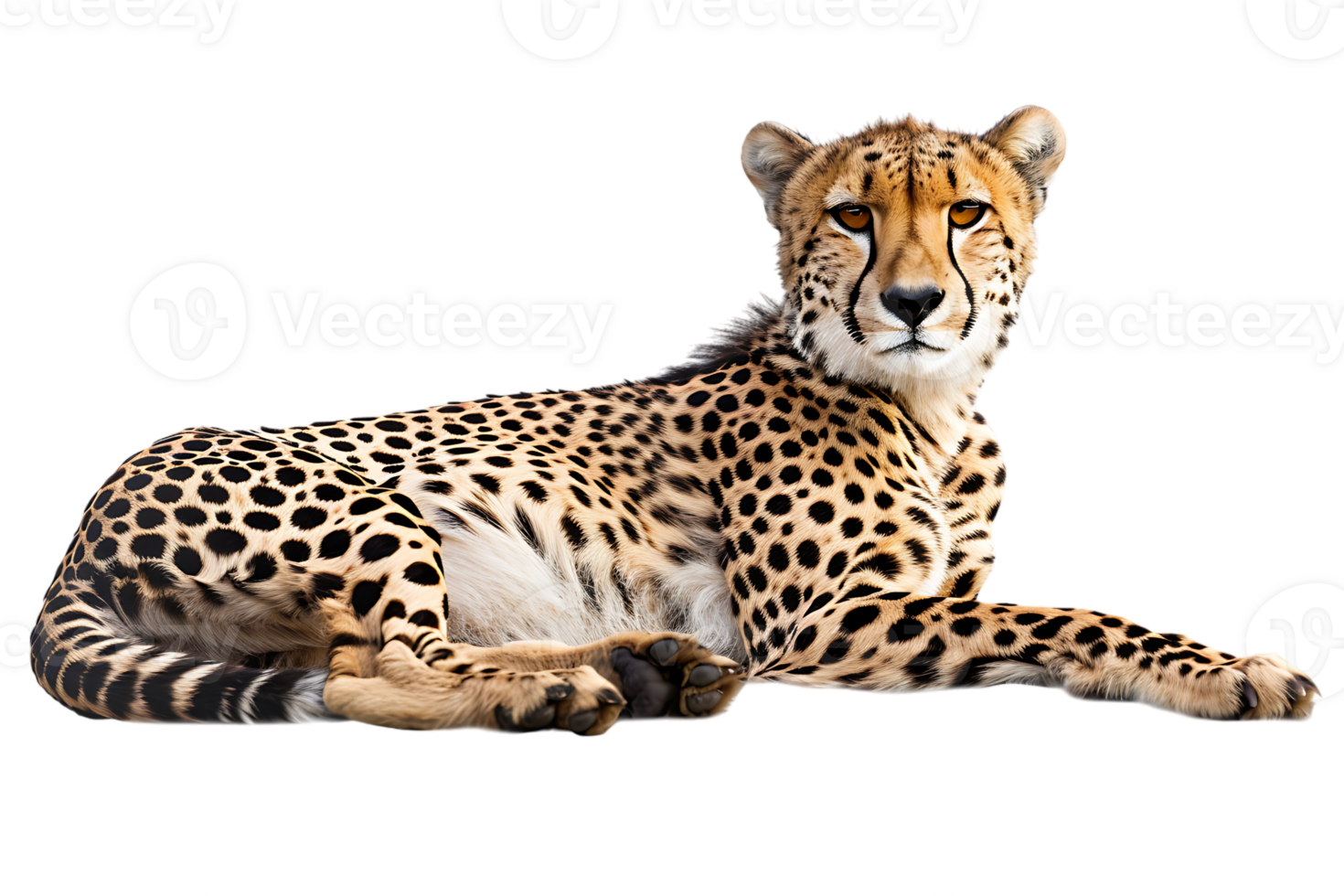 Cheetah lying down, isolated against a transparent background png