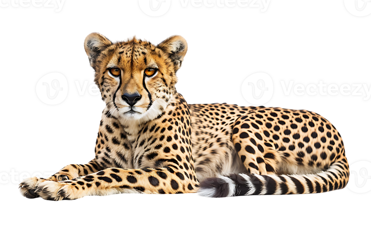 Cheetah lying down, isolated against a transparent background png