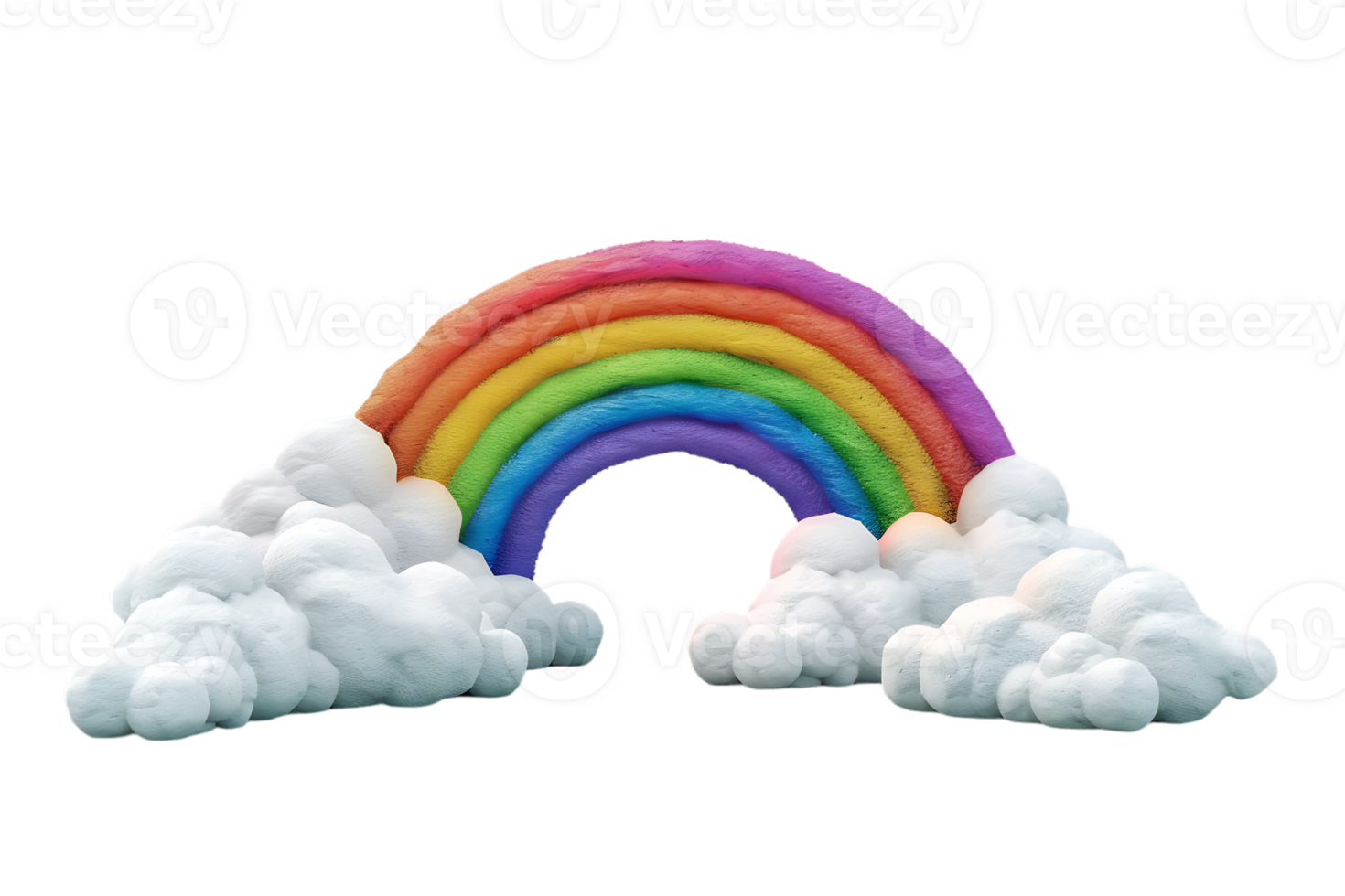 3D style rainbow with clouds, isolated against a transparent background png