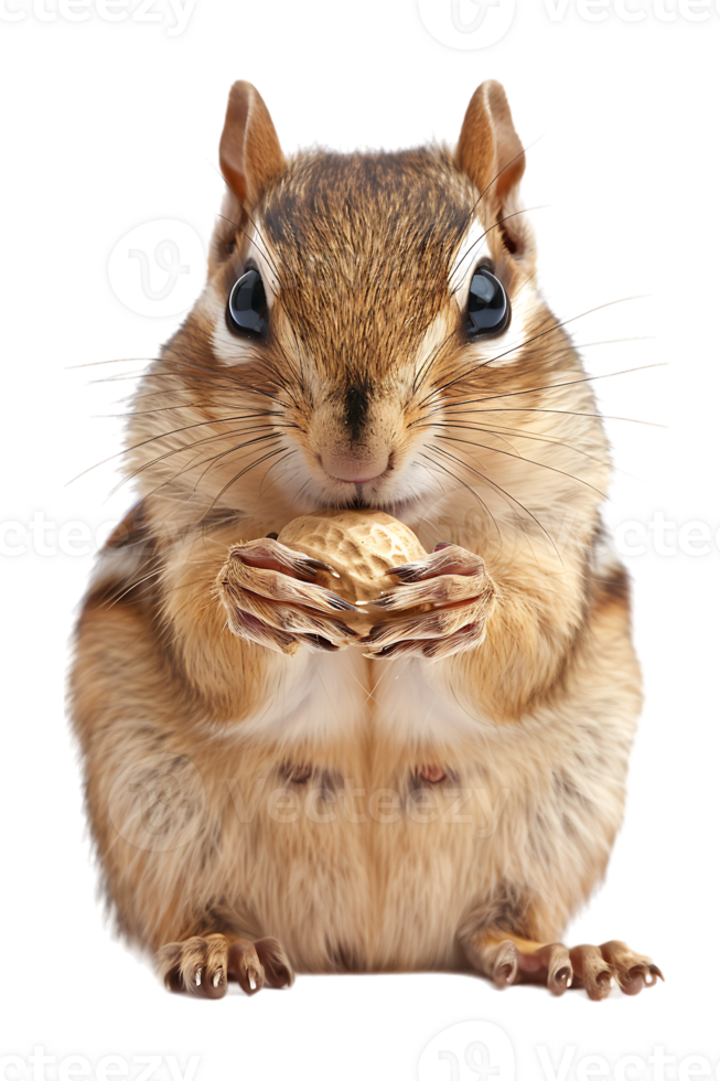 Chipmunk eating a peanut, isolated against a transparent background png