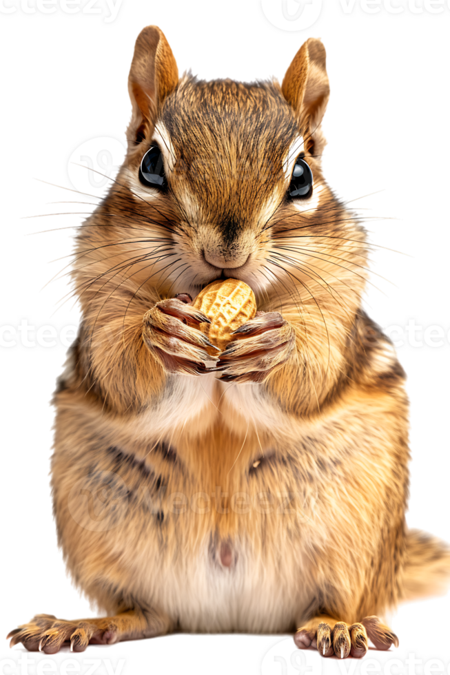Chipmunk eating a peanut, isolated against a transparent background png