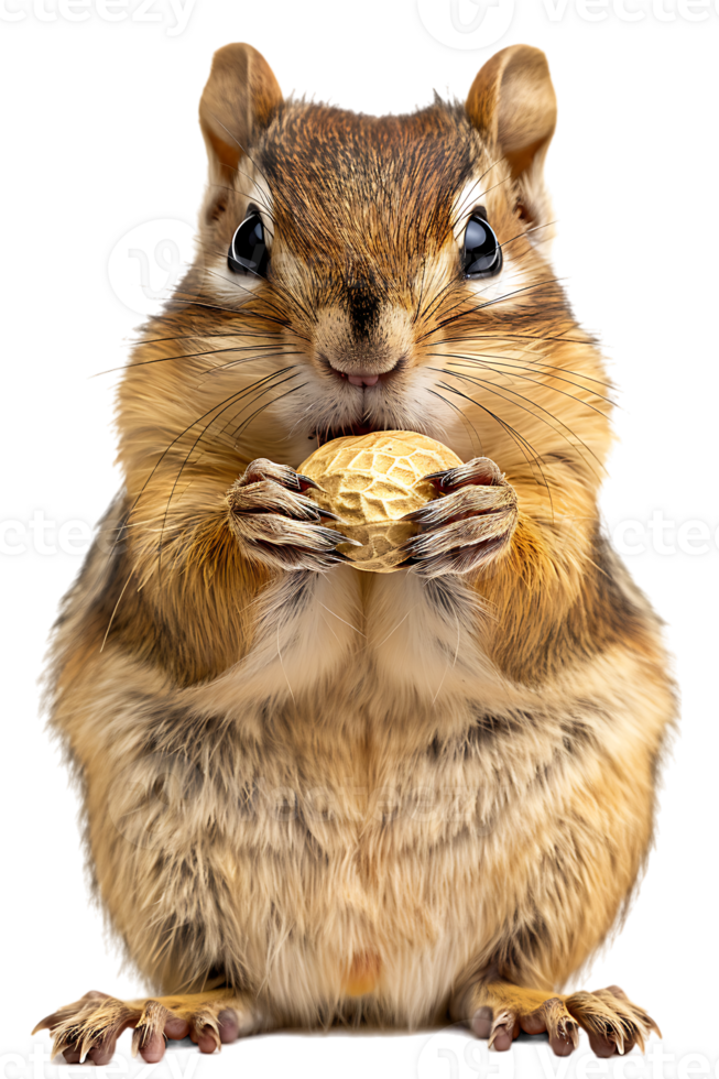Chipmunk eating a peanut, isolated against a transparent background png