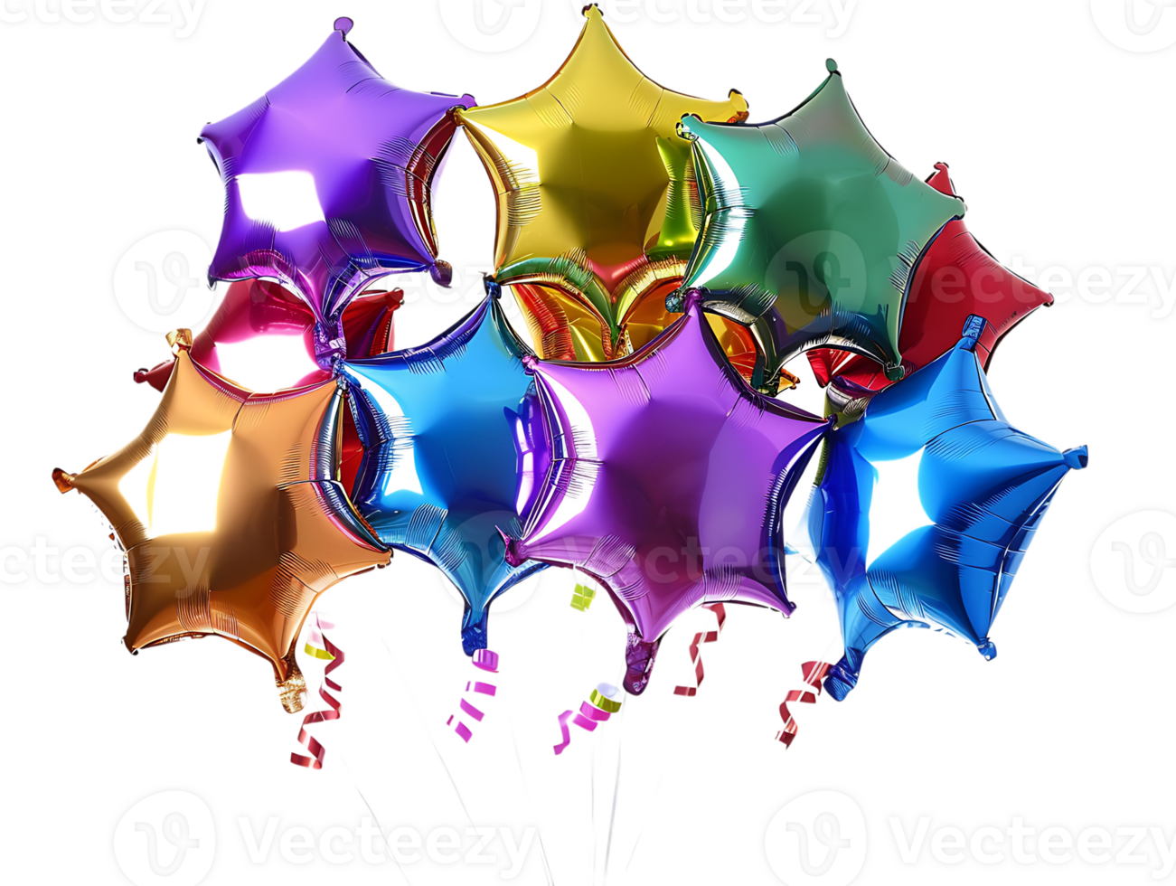 collection of star shaped balloons against a transparent background png