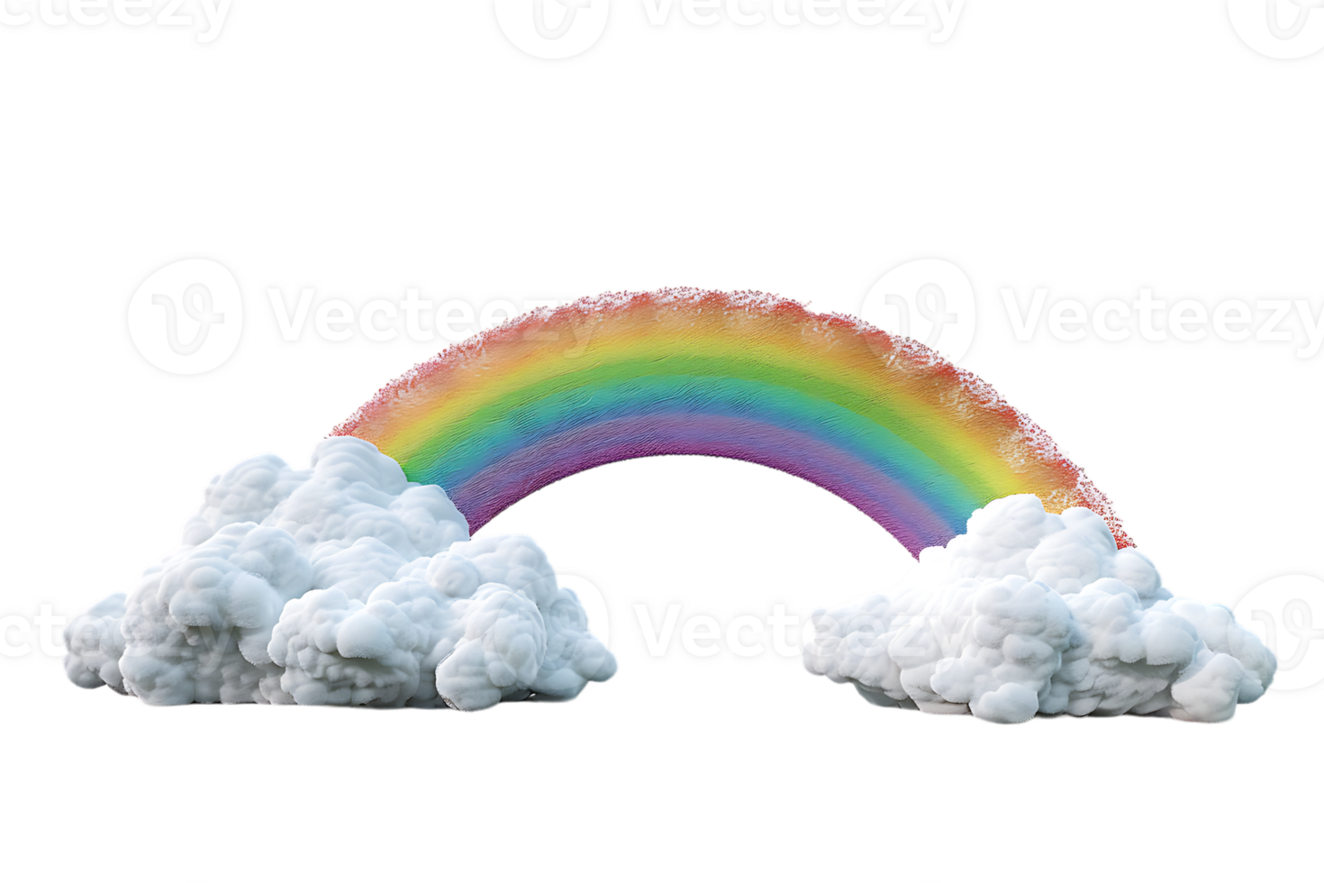 3D style rainbow with clouds, isolated against a transparent background png
