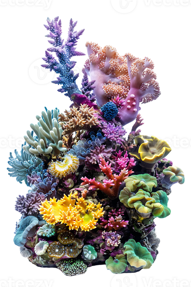 colorful coral reef isolated against a transparent background png