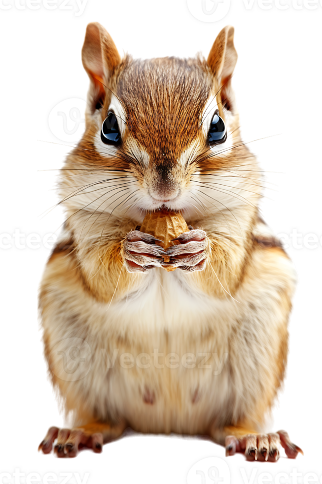 Chipmunk eating a peanut, isolated against a transparent background png