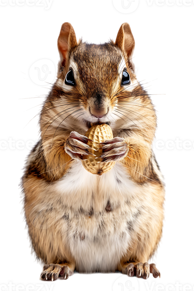 Chipmunk eating a peanut, isolated against a transparent background png
