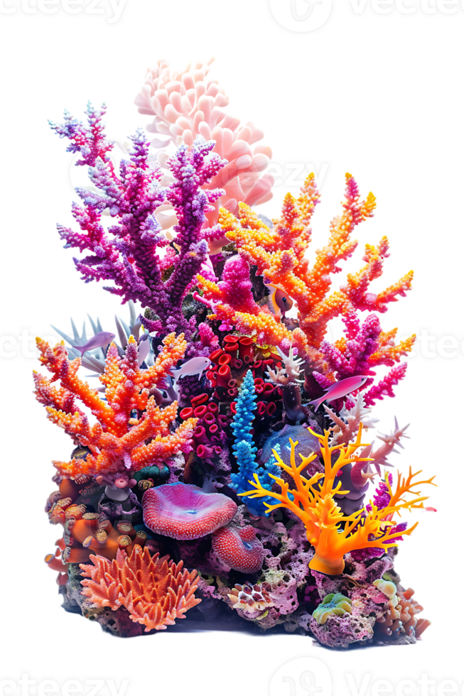 colorful coral reef isolated against a transparent background png