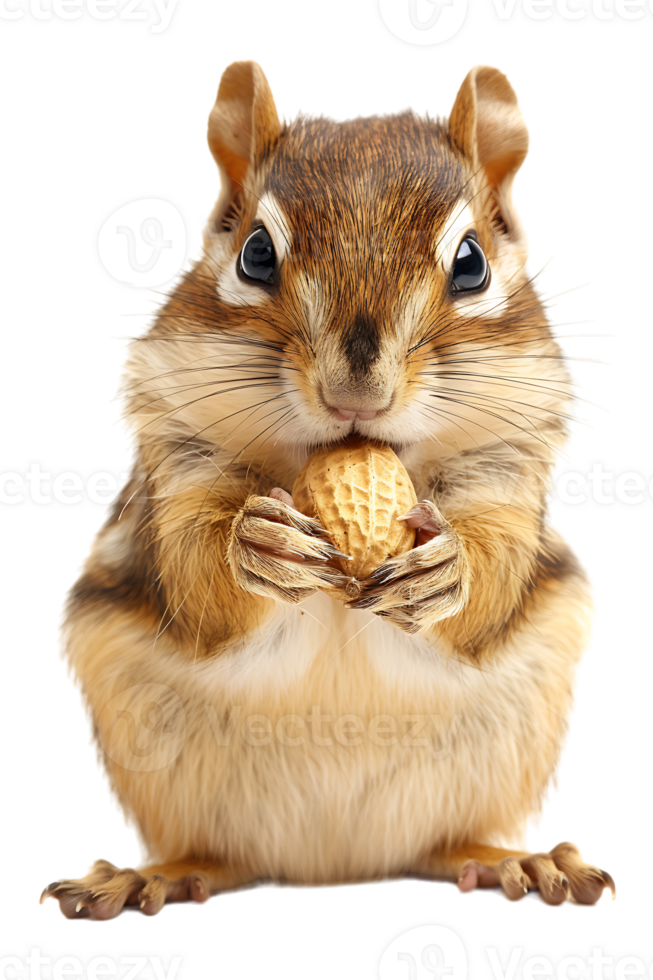 Chipmunk eating a peanut, isolated against a transparent background png