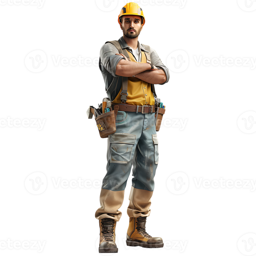 confident construction worker standing crossed arm isolated against a transparent background png