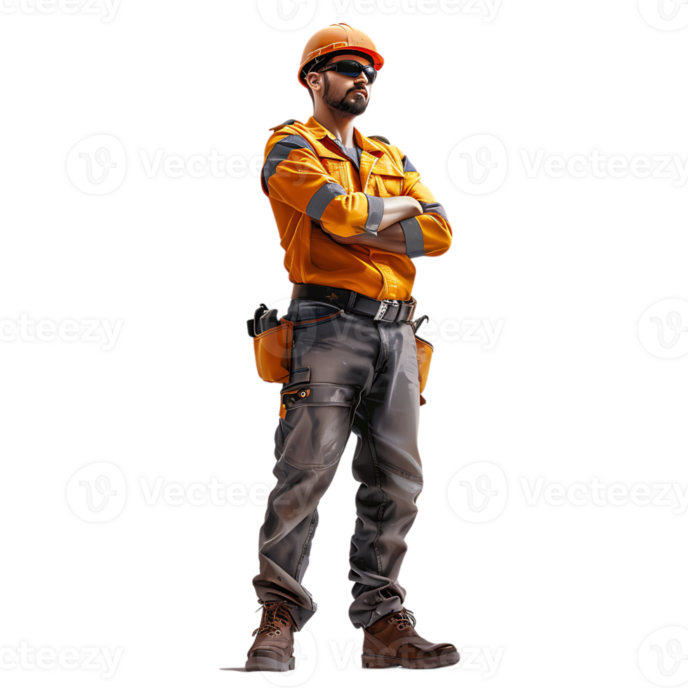 confident construction worker standing crossed arm isolated against a transparent background png