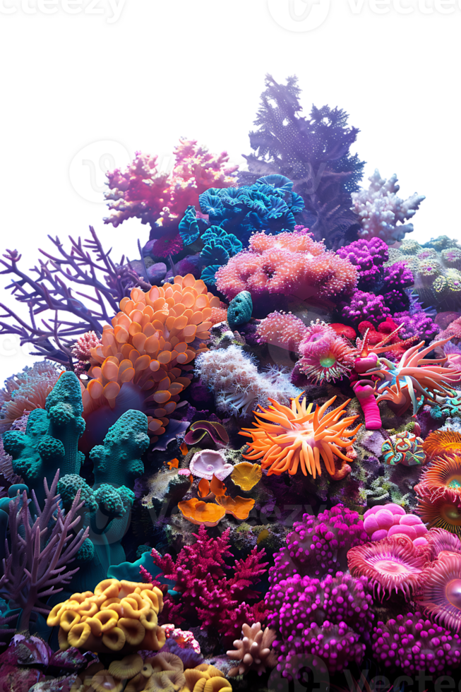 colorful coral reef isolated against a transparent background png