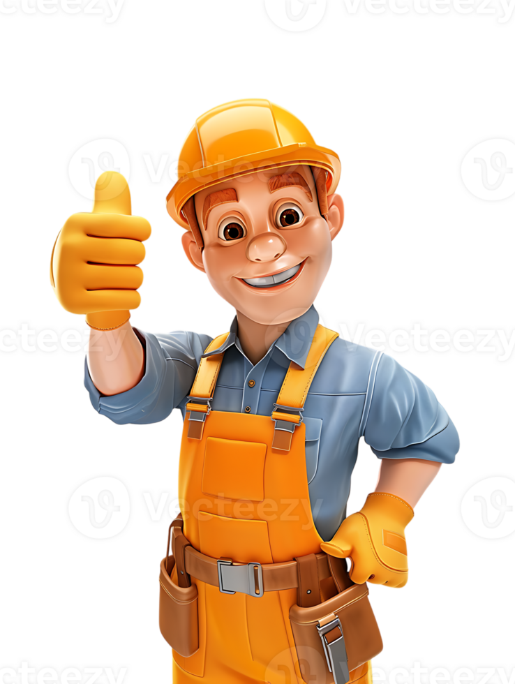 confident construction worker thumbs up isolated against a transparent background png