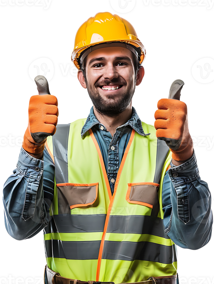 confident construction worker thumbs up isolated against a transparent background png