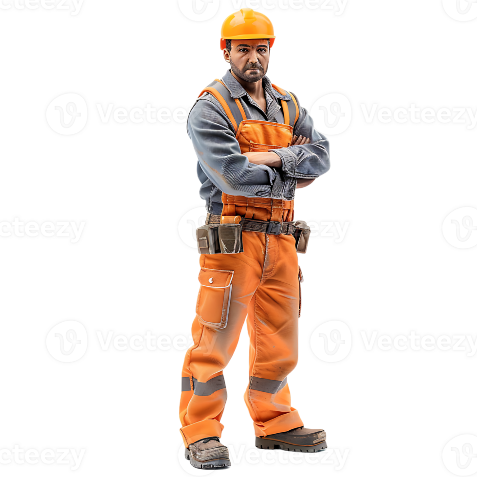 confident construction worker standing crossed arm isolated against a transparent background png