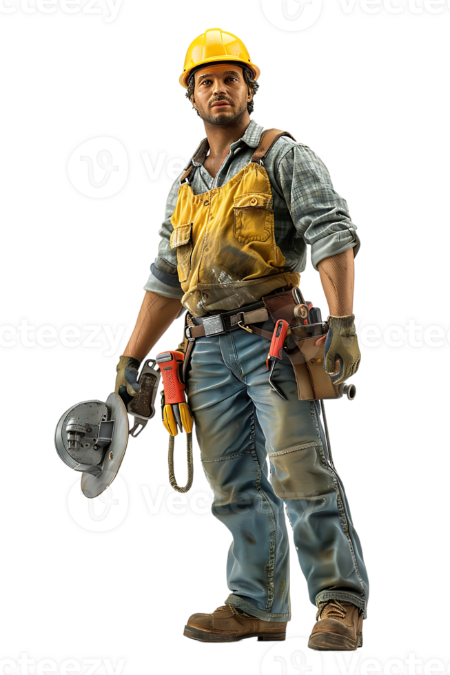 confident construction worker standing isolated against a transparent background png