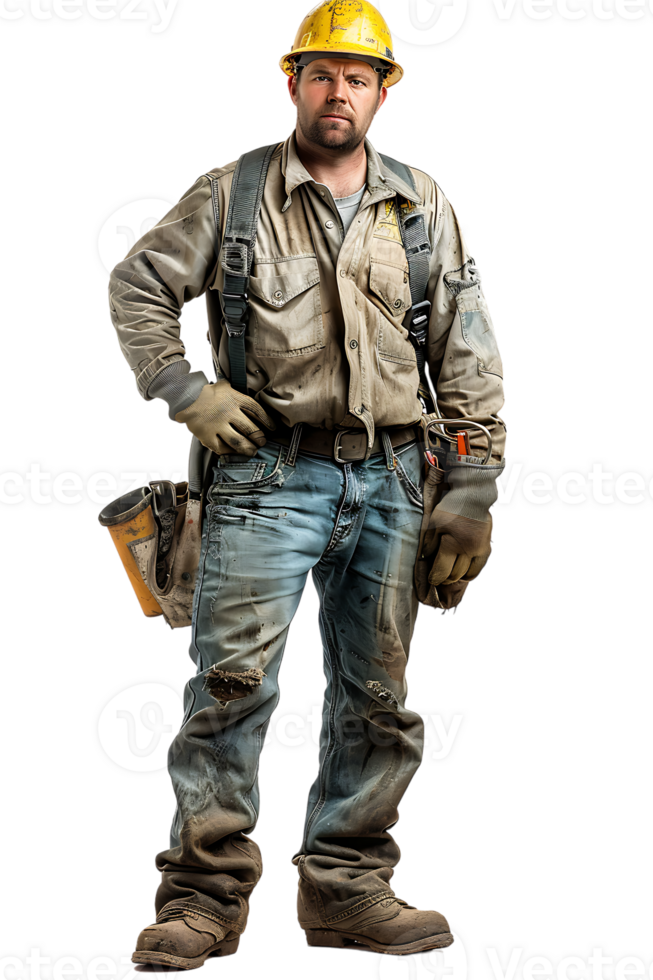 confident construction worker standing isolated against a transparent background png
