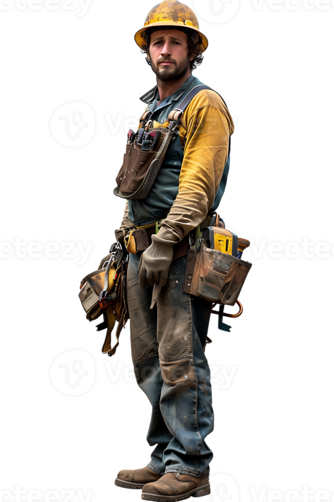 confident construction worker standing isolated against a transparent background png