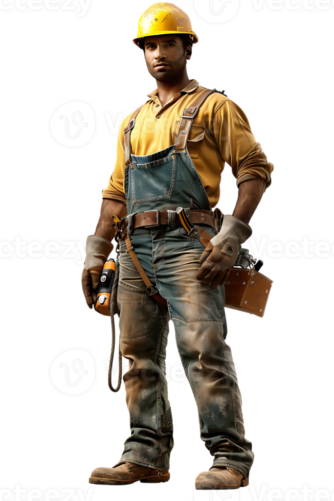confident construction worker standing isolated against a transparent background png