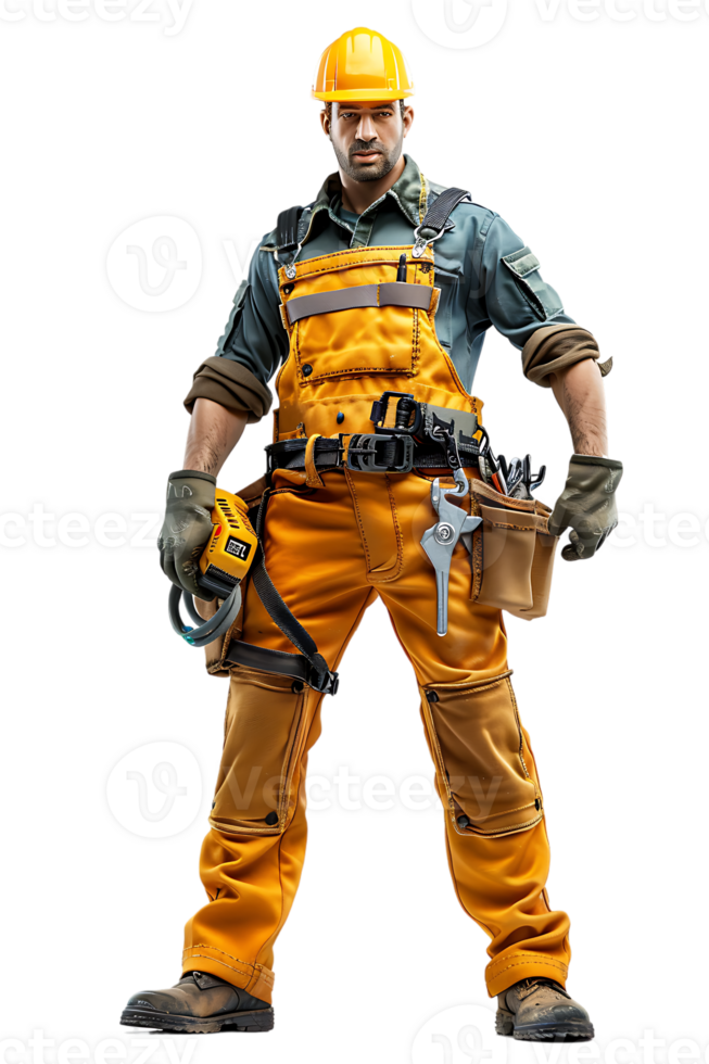 confident construction worker standing isolated against a transparent background png