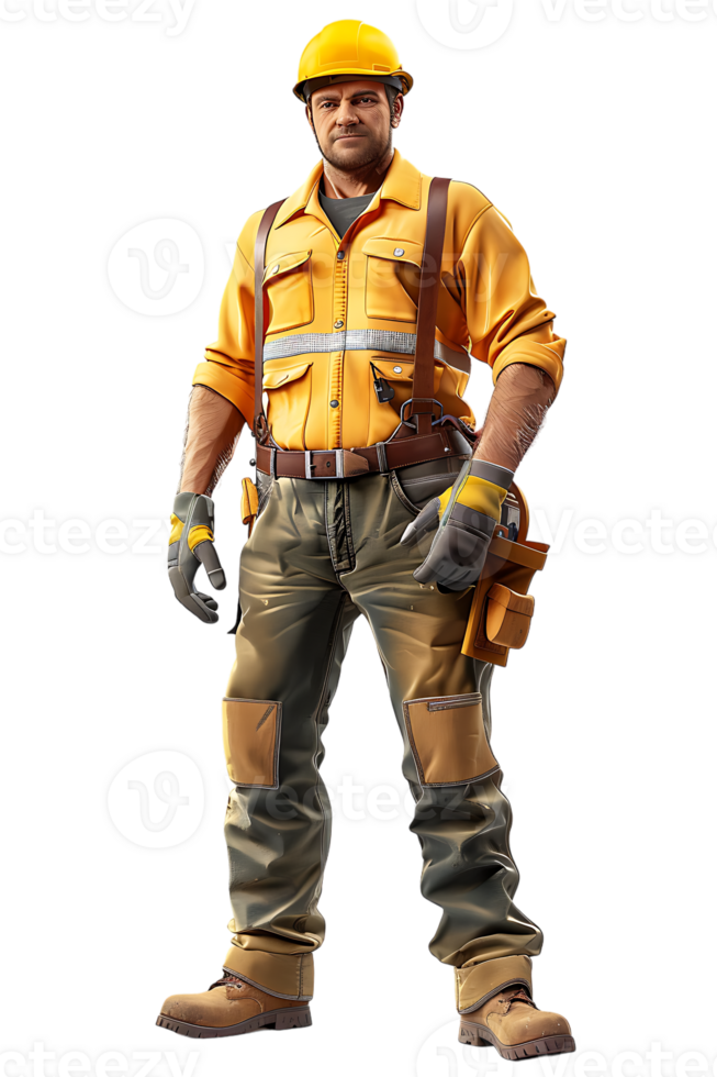 confident construction worker standing isolated against a transparent background png