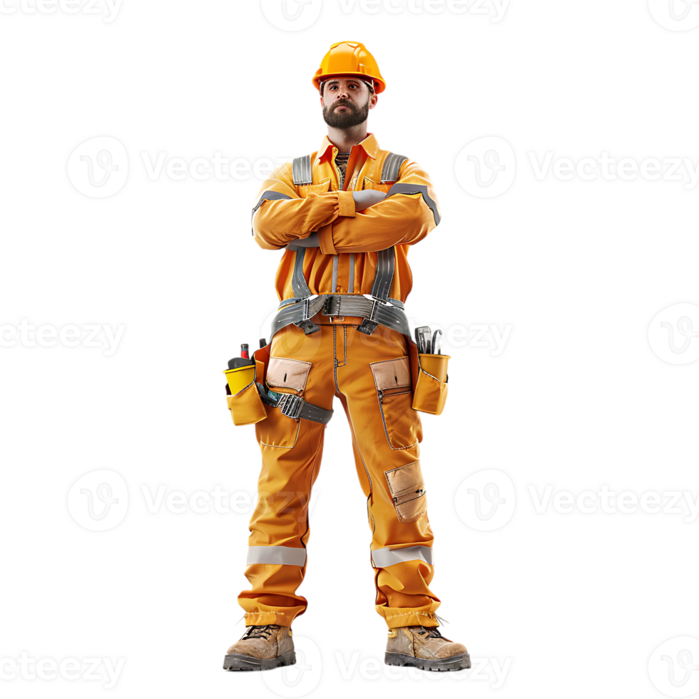 confident construction worker standing crossed arm isolated against a transparent background png