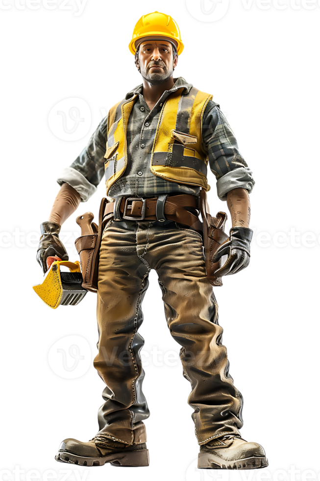 confident construction worker standing isolated against a transparent background png