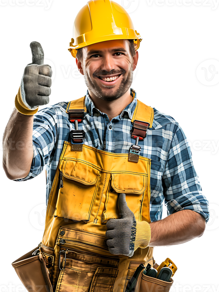 confident construction worker thumbs up isolated against a transparent background png