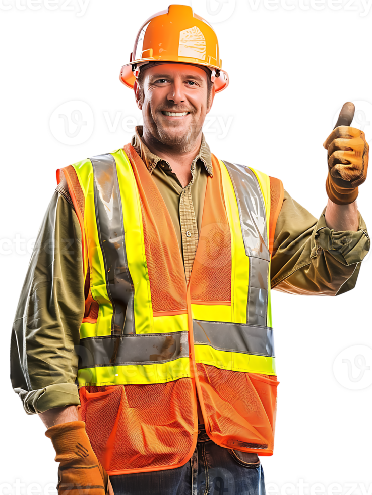 confident construction worker thumbs up isolated against a transparent background png