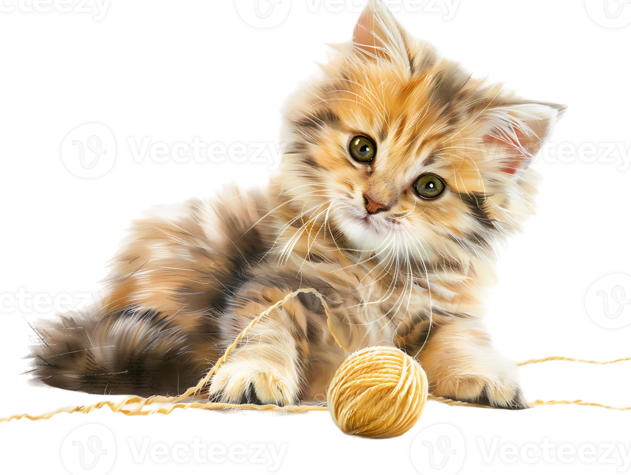 Cute kitten playing with yarn balls, isolated against a transparent background png