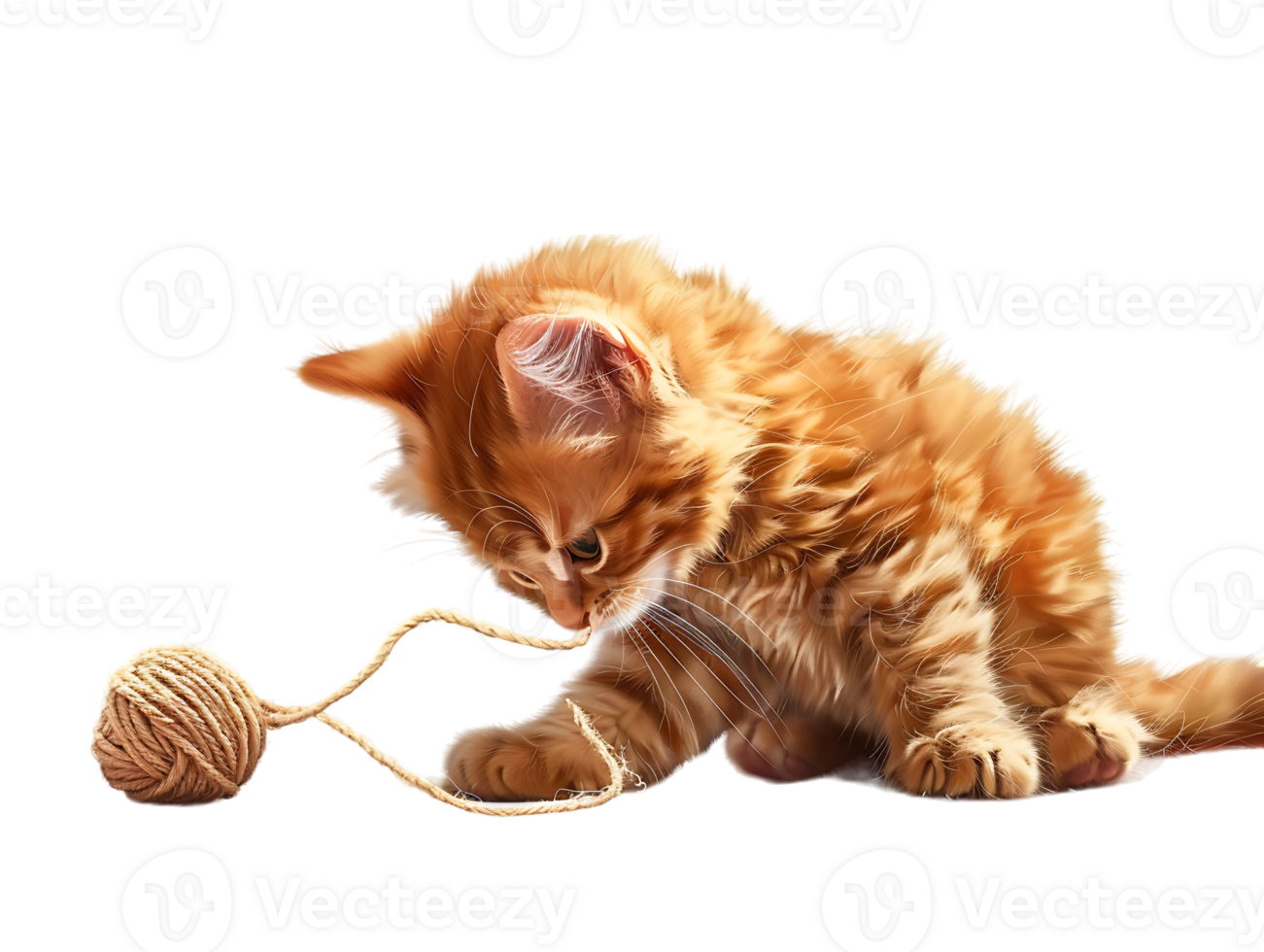 Cute kitten playing with yarn balls, isolated against a transparent background png