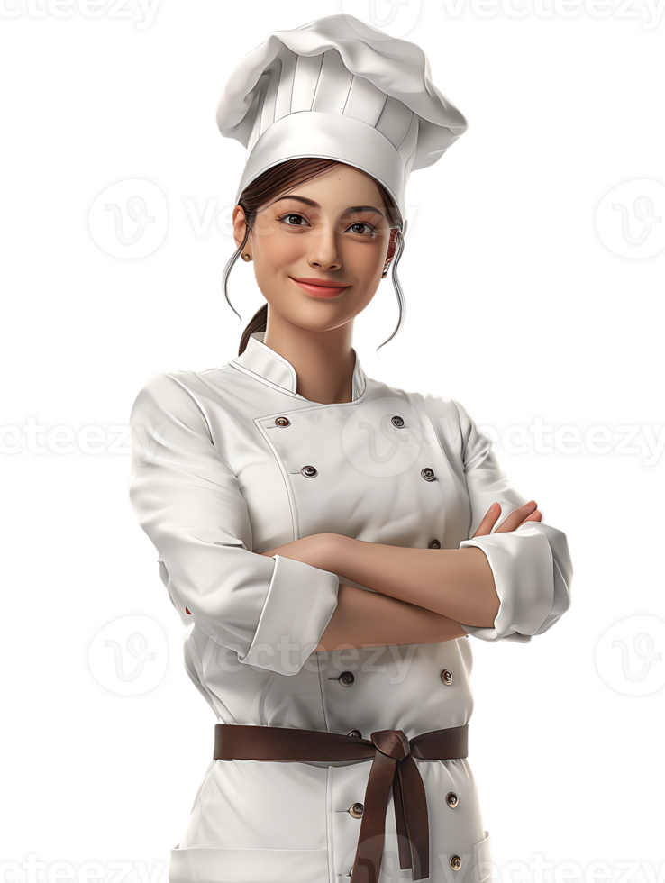 Confident smiling female chef with crossed arms, isolated against a transparent background png