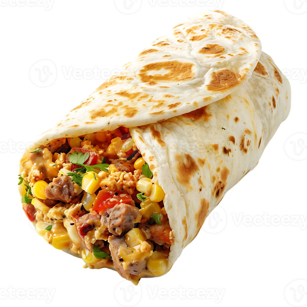 delicious Spanish breakfast burrito, all by itself against a transparent background png