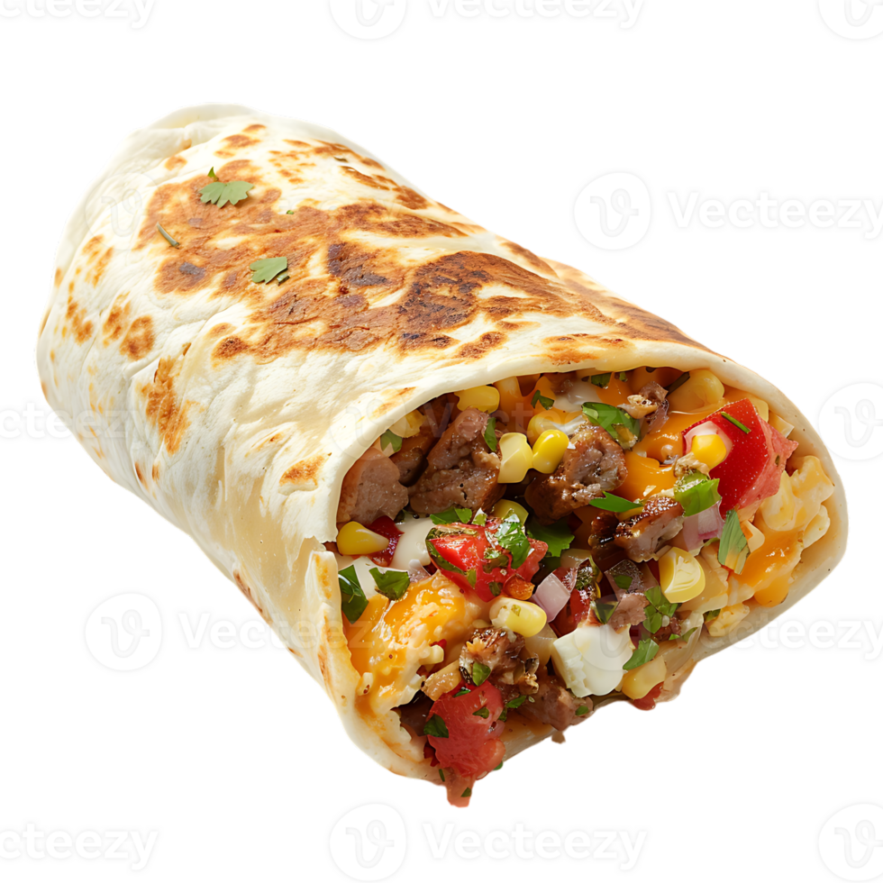 delicious Spanish breakfast burrito, all by itself against a transparent background png
