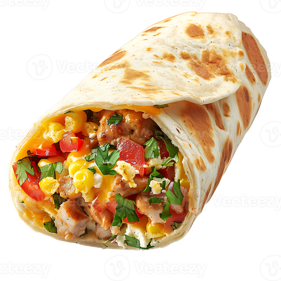 delicious Spanish breakfast burrito, all by itself against a transparent background png