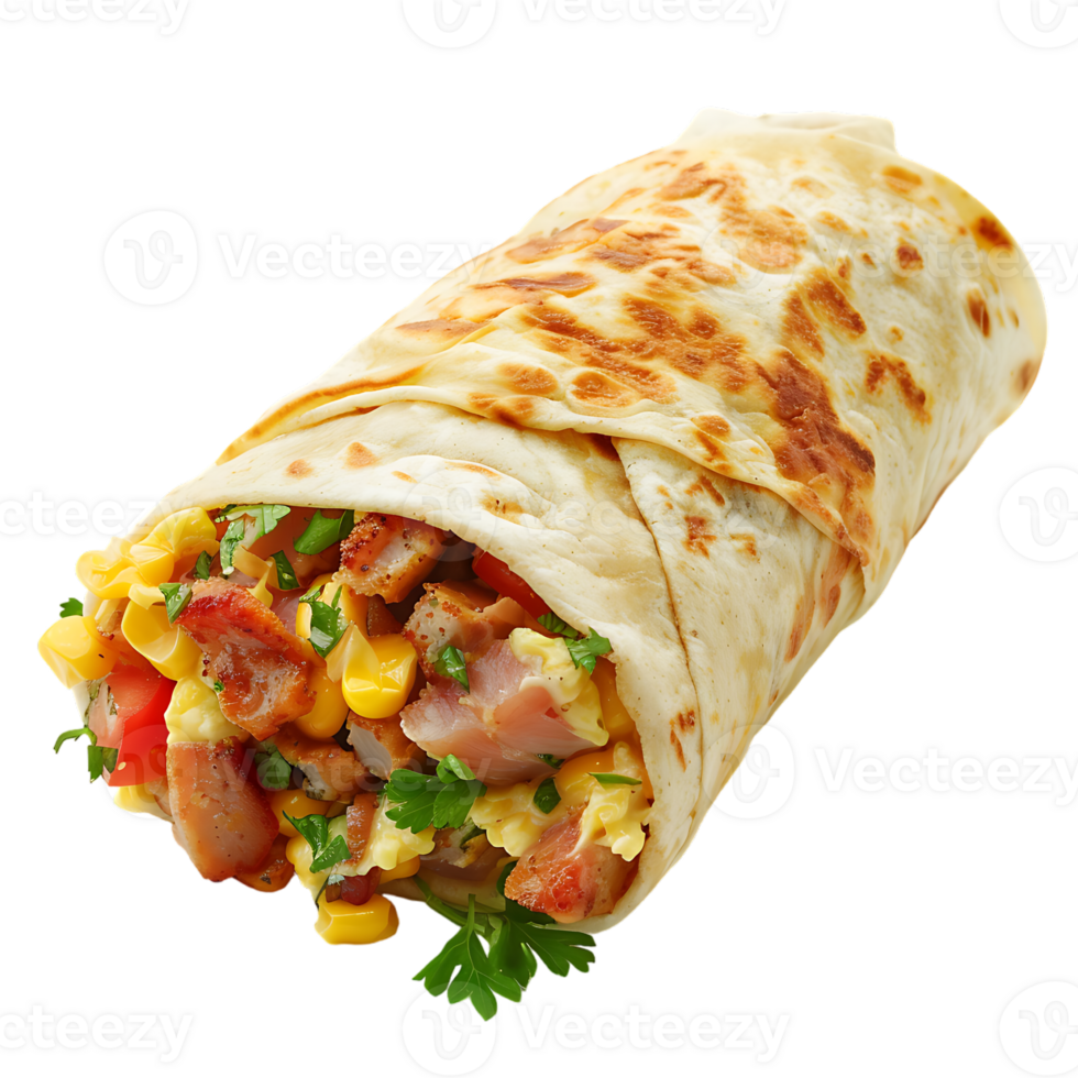 delicious Spanish breakfast burrito, all by itself against a transparent background png