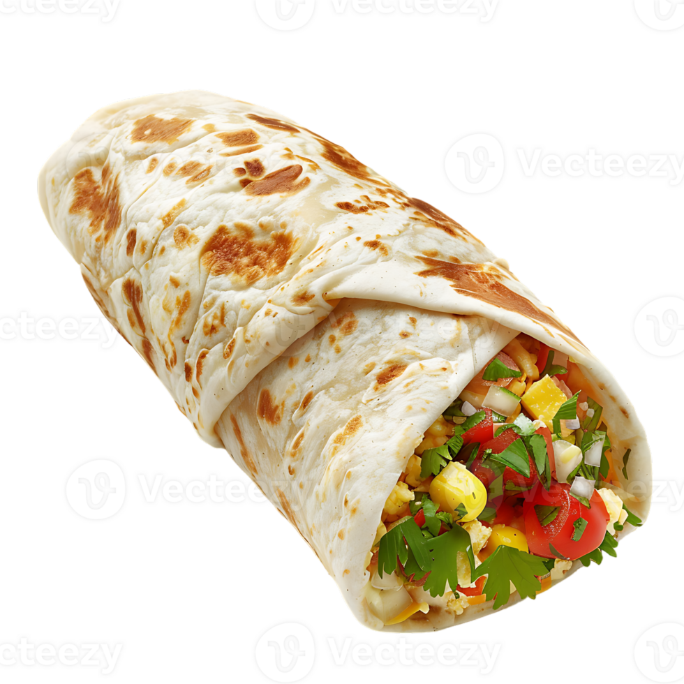 delicious Spanish breakfast burrito, all by itself against a transparent background png