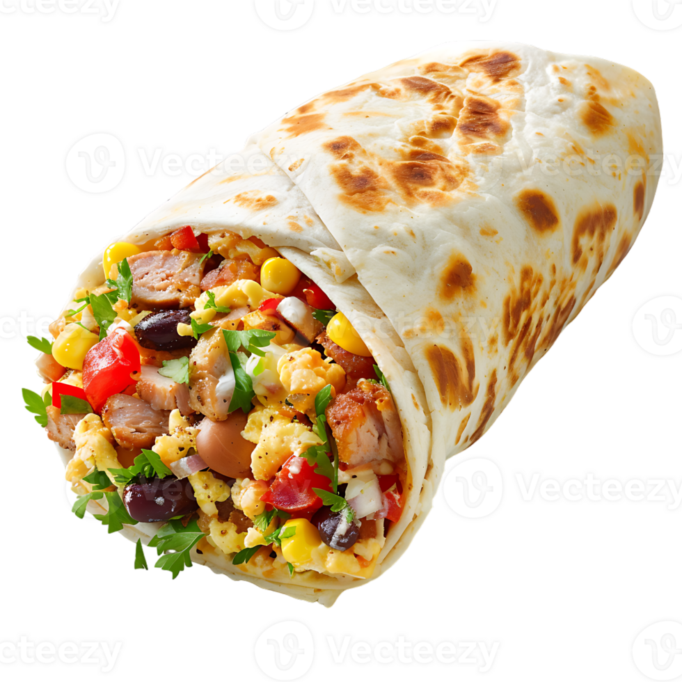 delicious Spanish breakfast burrito, all by itself against a transparent background png