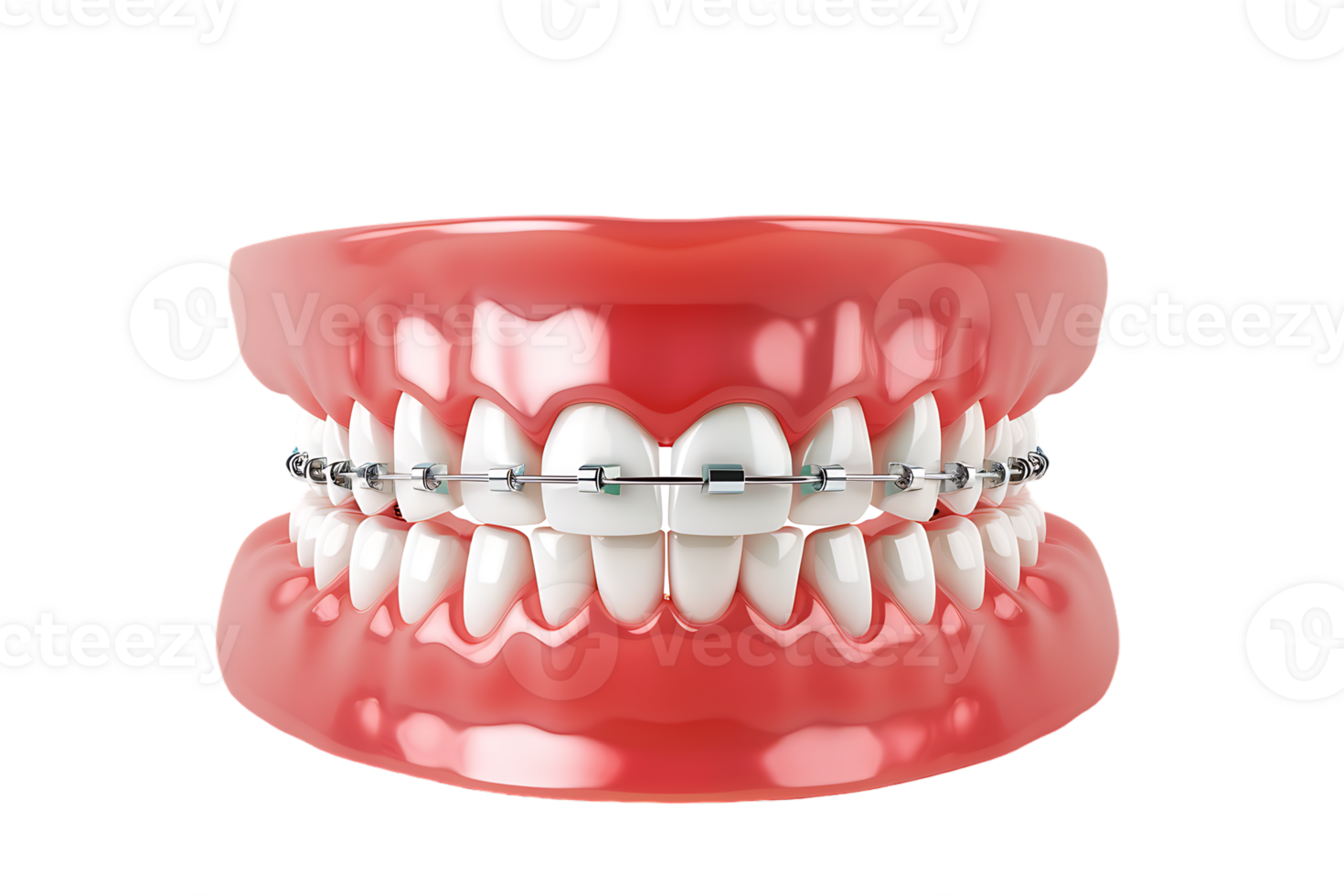 Dentures with braces, isolated against a transparent background png