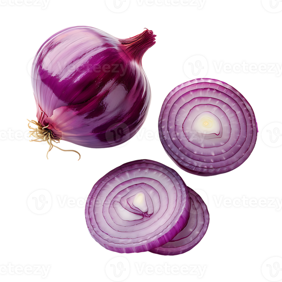 displays both whole and sliced onions, set against a transparent background png