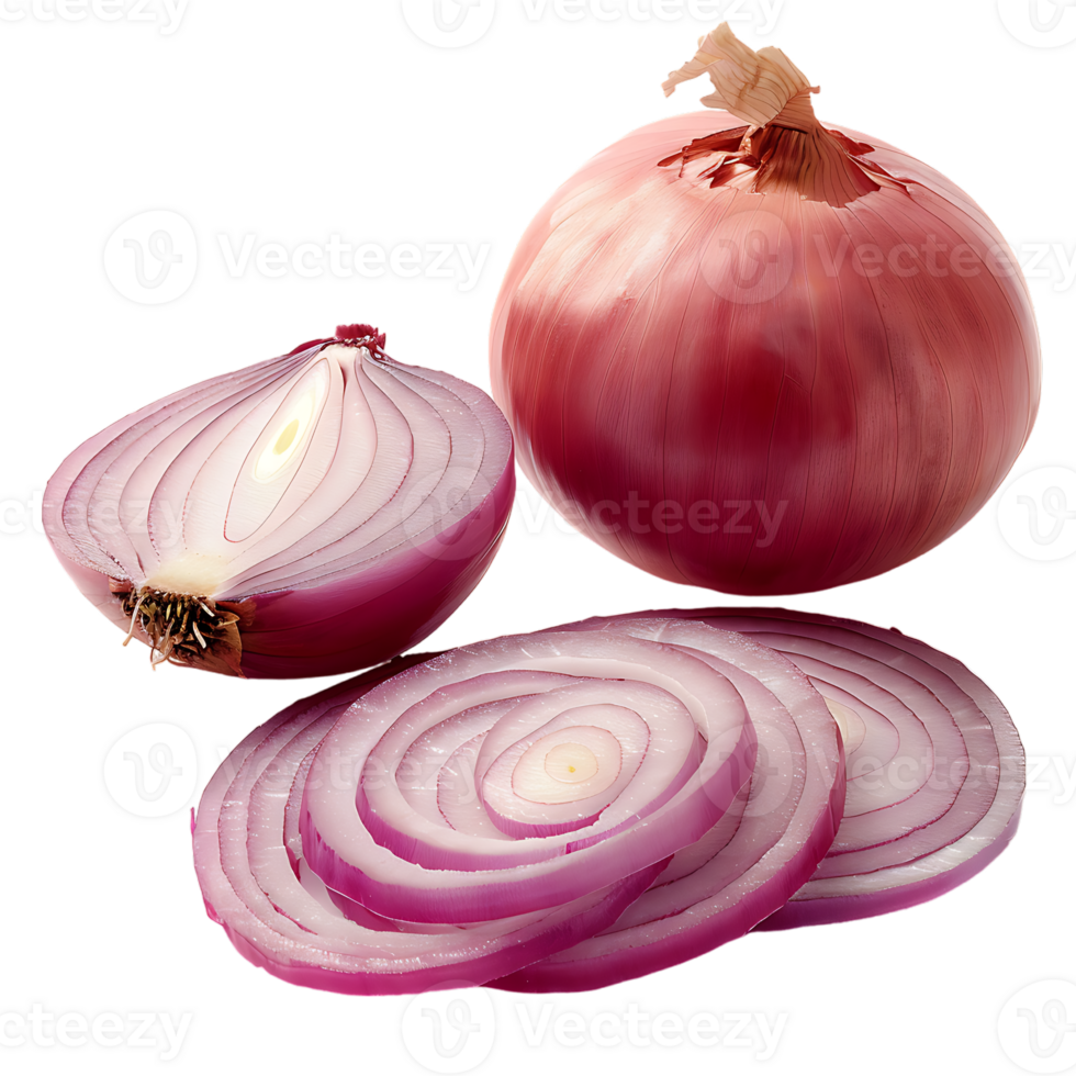 displays both whole and sliced onions, set against a transparent background png