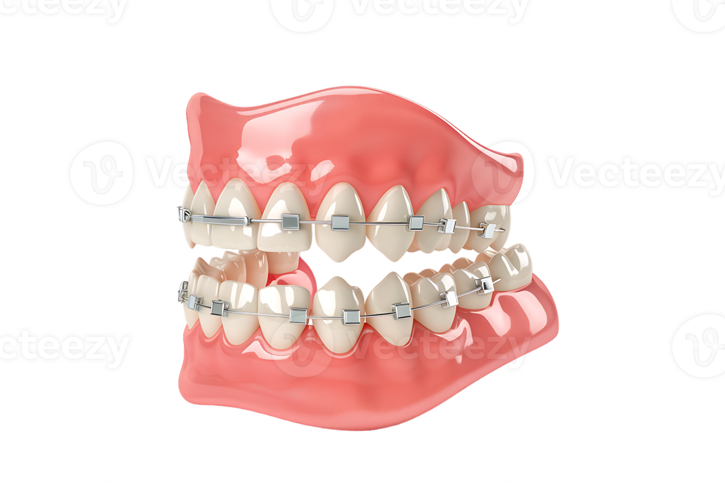 Dentures with braces, isolated against a transparent background png