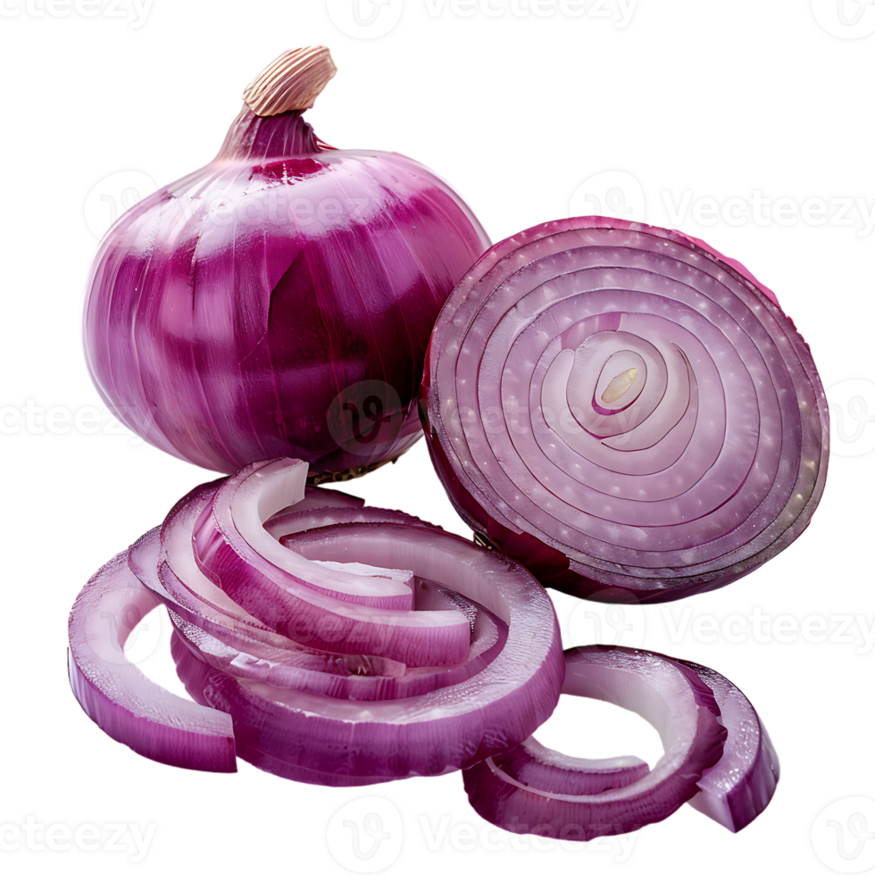 displays both whole and sliced onions, set against a transparent background png