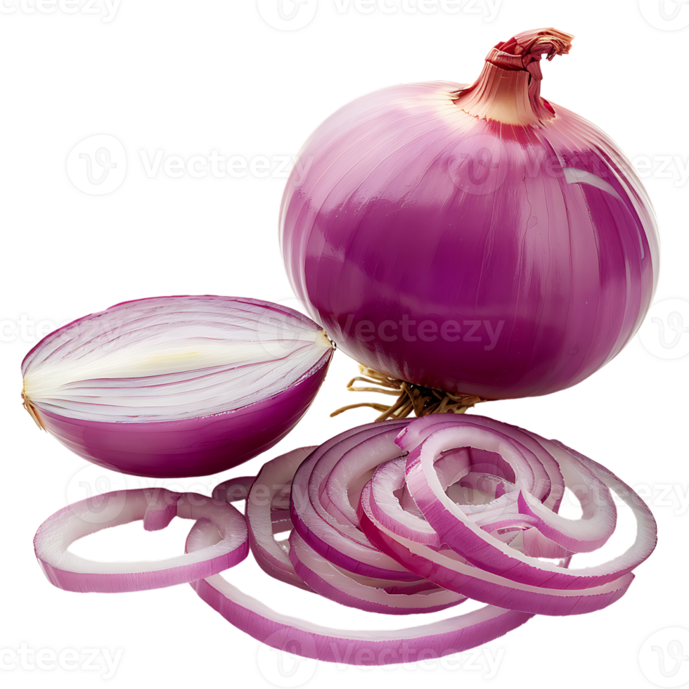 displays both whole and sliced onions, set against a transparent background png