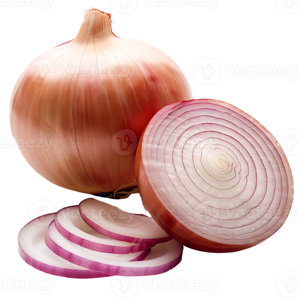 displays both whole and sliced onions, set against a transparent background png