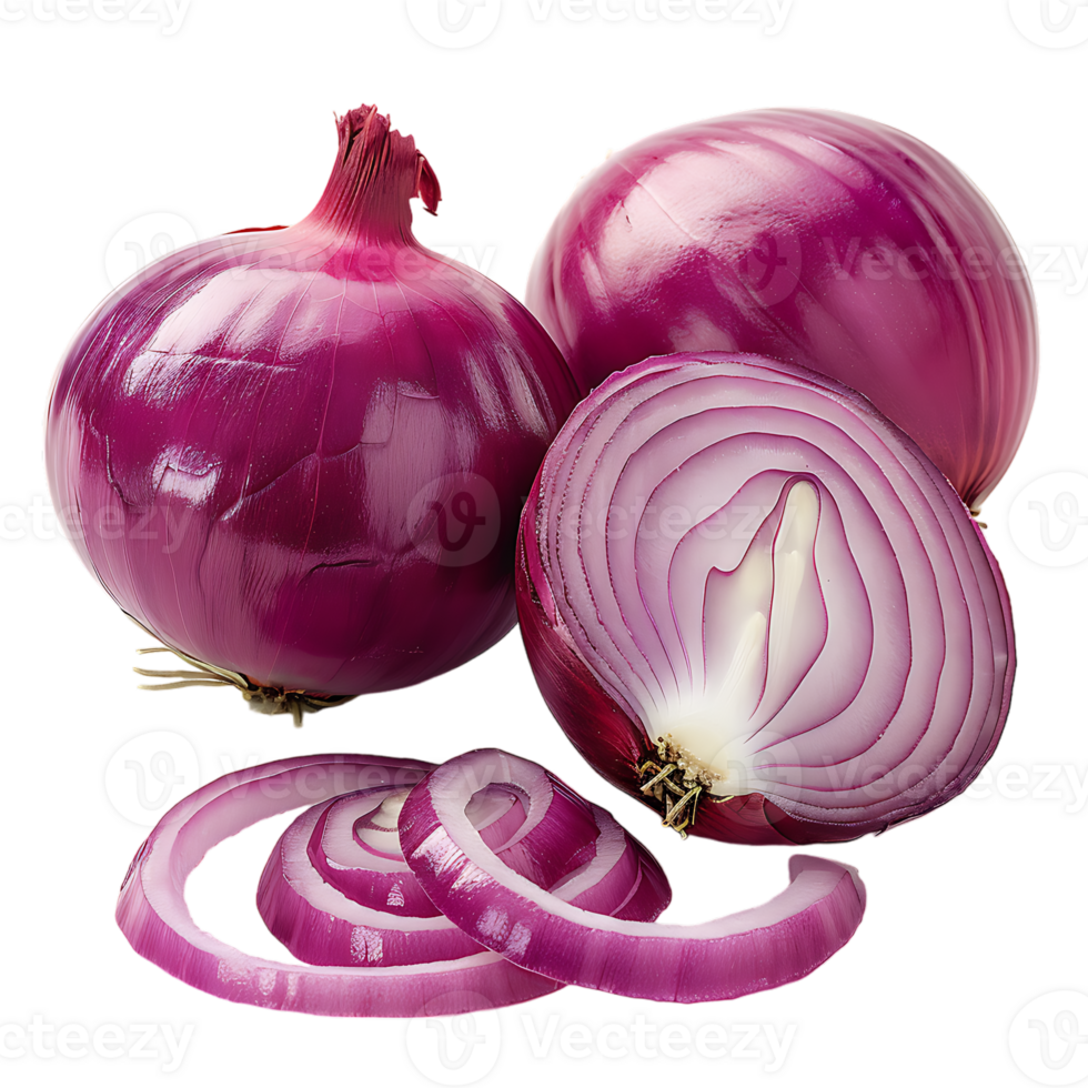 displays both whole and sliced onions, set against a transparent background png