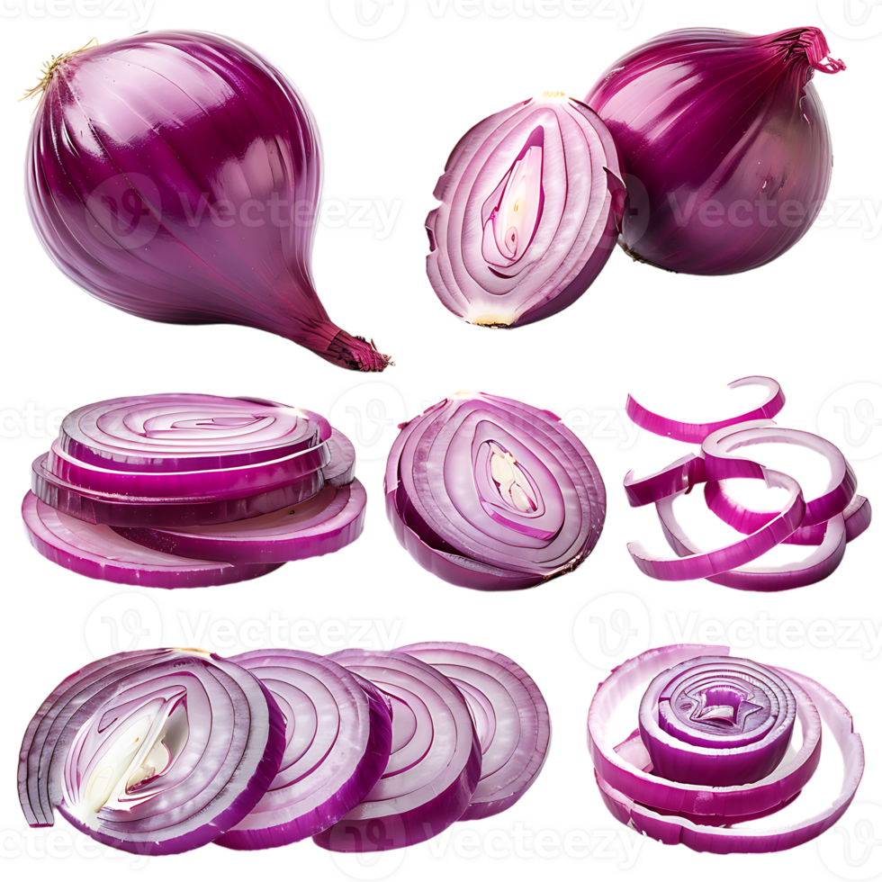 displays both whole and sliced onions, set against a transparent background png