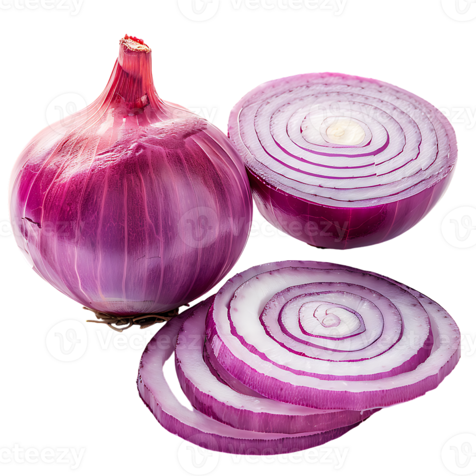 displays both whole and sliced onions, set against a transparent background png