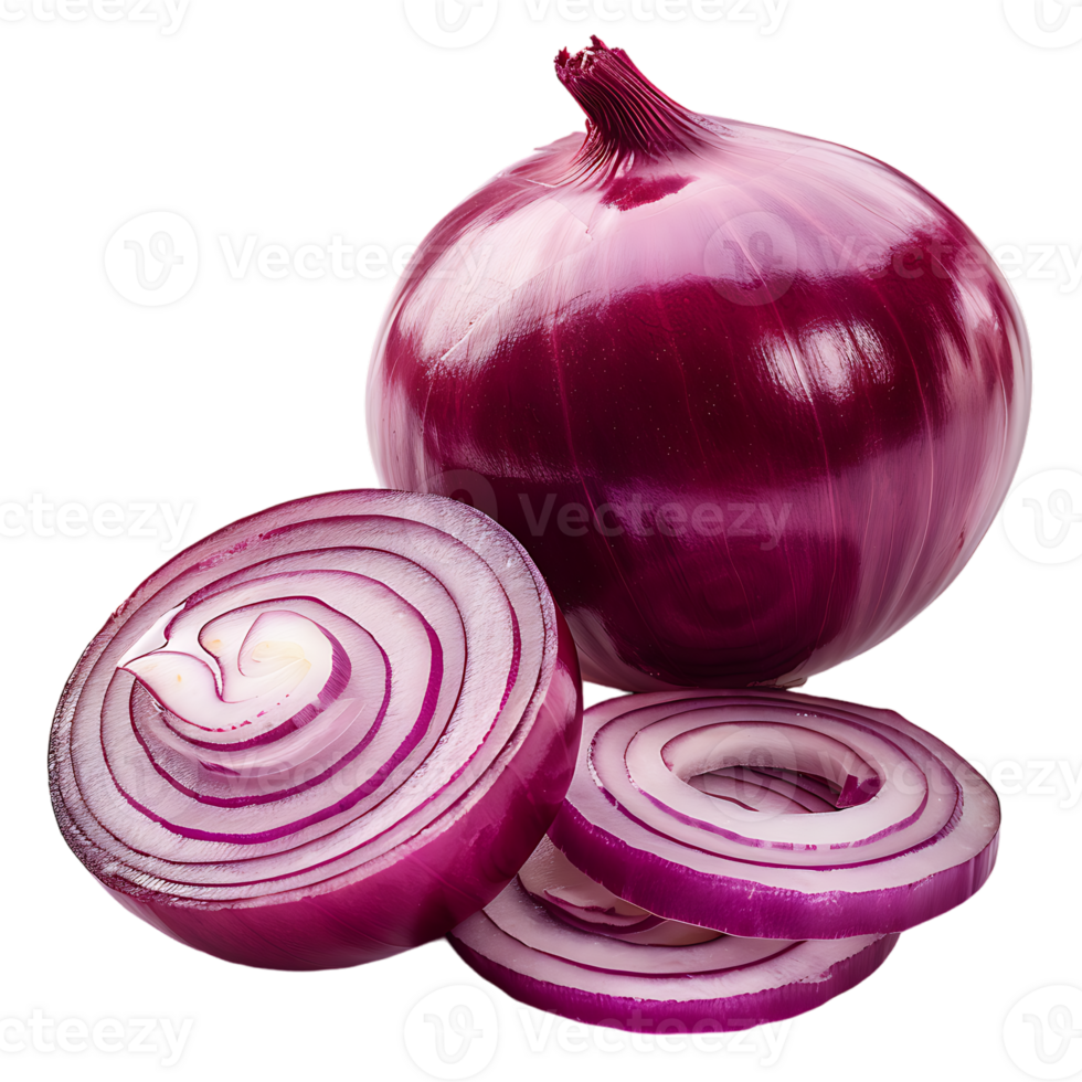 displays both whole and sliced onions, set against a transparent background png